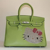 High Quality Fake Hermes Birkin Hello Kitty 35CM Togo Leather Bag Green HK0001 (1)